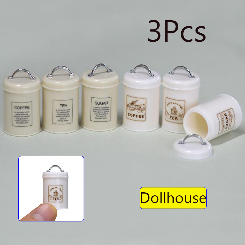 Food Storage And - 3Pcs Miniature Dollhouse Mini Food/Tea/Coffee Cans