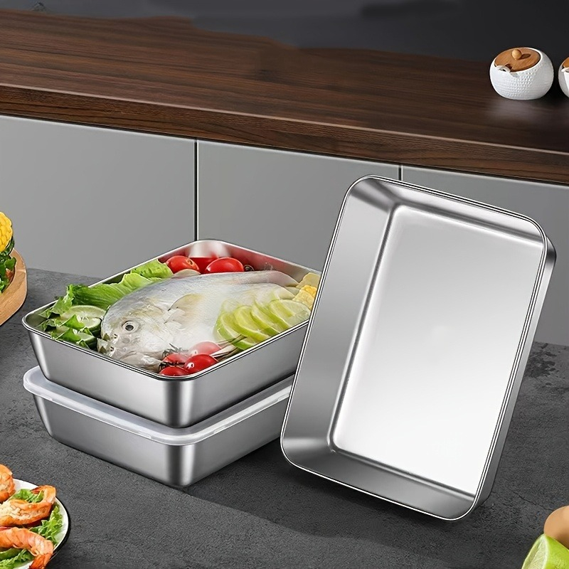 Stainless Lunch Box - 3/6Pcs Stainless Steel Rectangular Food Storage