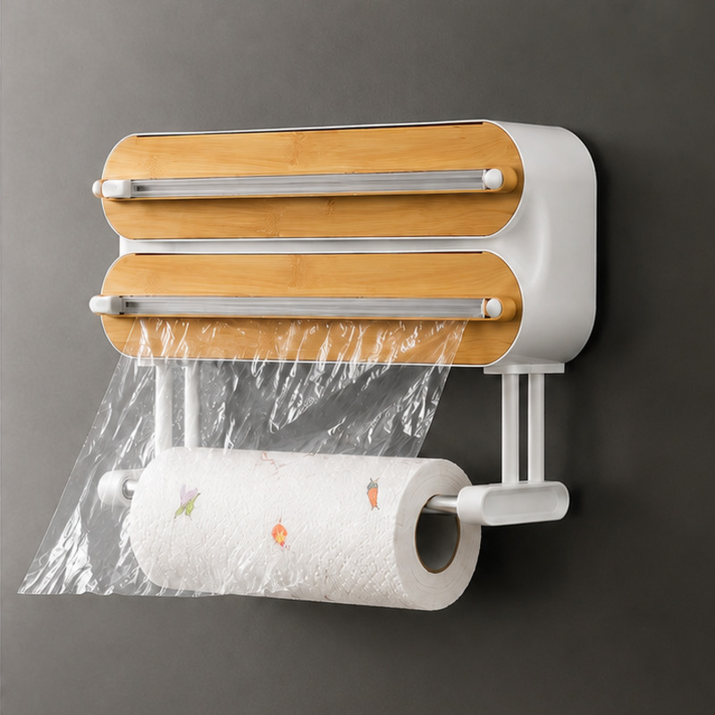 Food Storage Cabinet For Kitchen - Magnetic Food Wrap Dispenser Cutter Cling