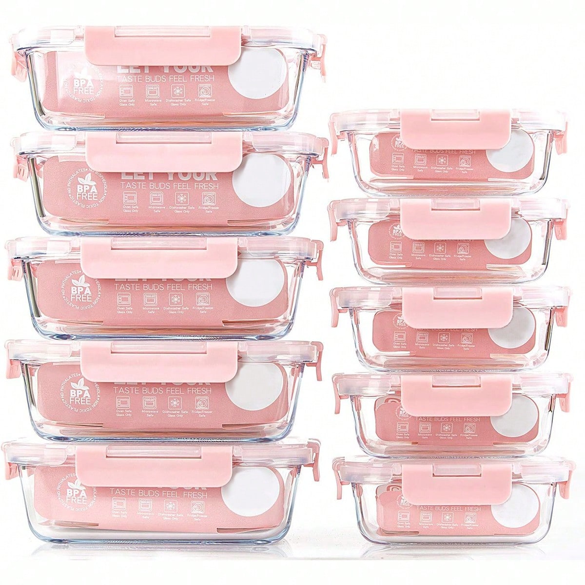 Food Storage Made Easy - 10 Pack Glass Meal Prep Containers,