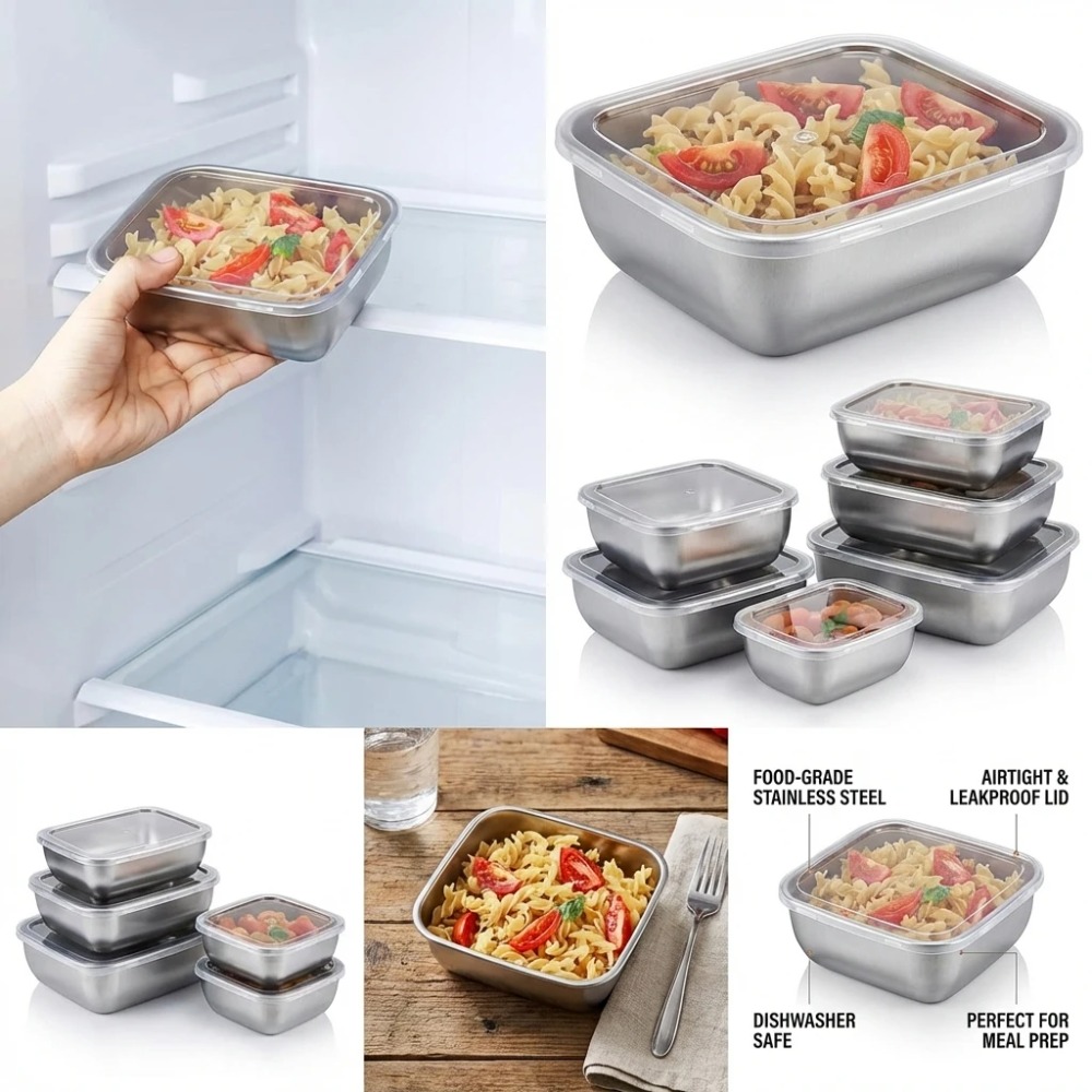 6PCS Stainless Steel Food Stor - Set Food Storage recension och pris