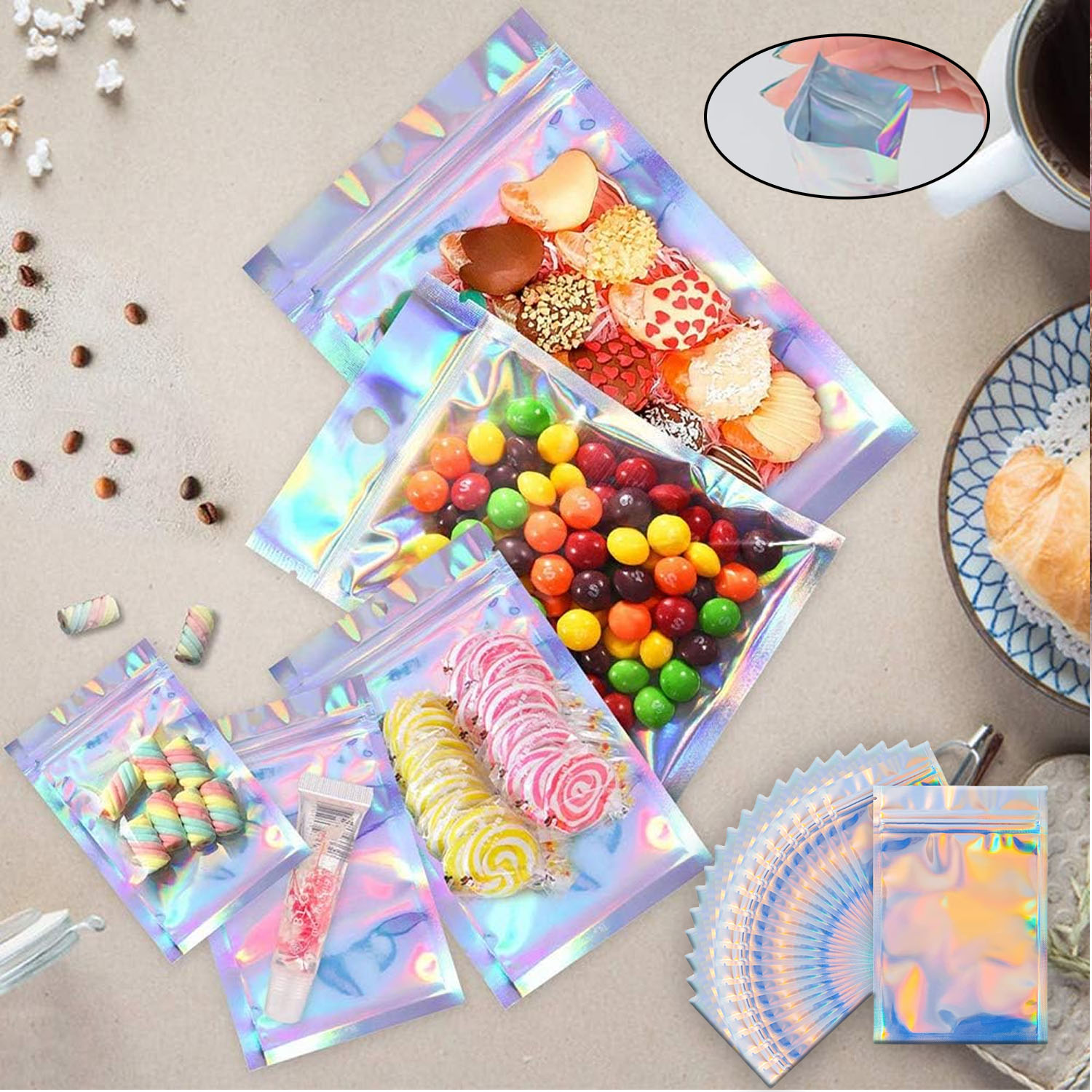 Resealable Holographic Rainbow - Food Storage In Mylar Bags recension och pris