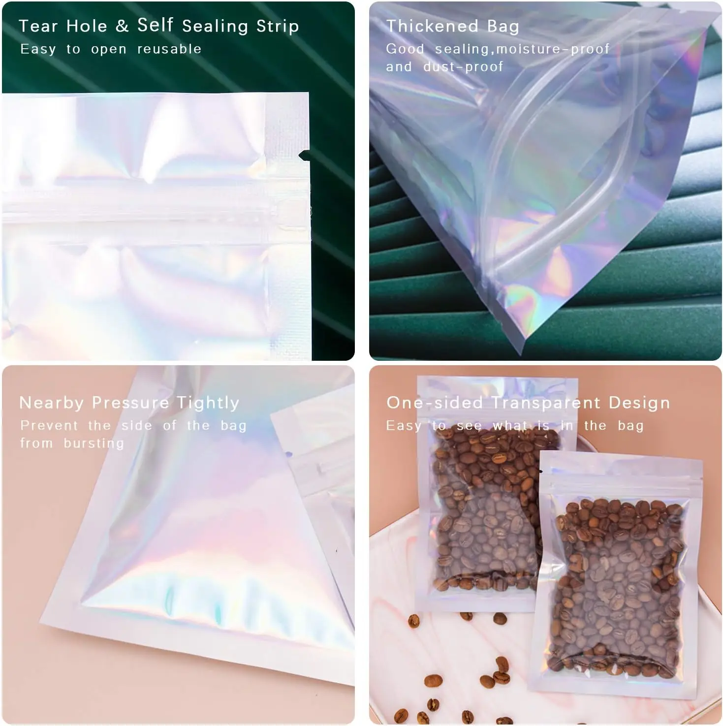Resealable Holographic Rainbow - Food Storage In Mylar Bags recension och pris